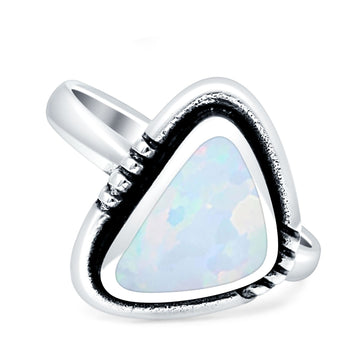 Triangular Ring Created White Opal Oxidized 925 Sterling Silver Wholesale